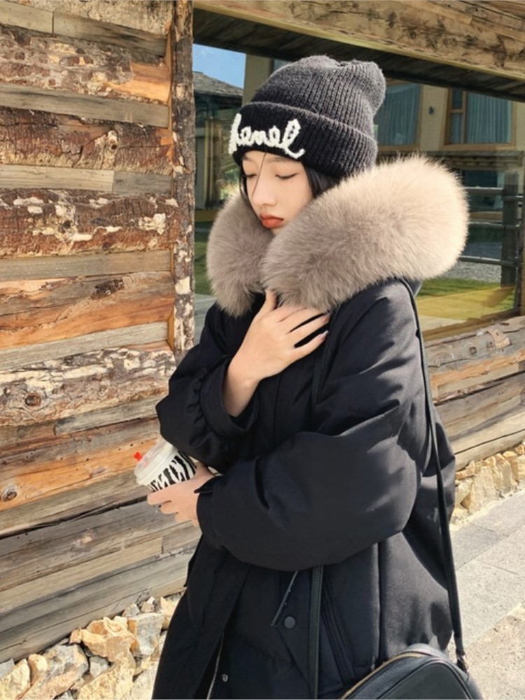 Womens Down Parkas Winter High Quality Fur Collar Long Padded Coat For Women Thick Warm Overcoat Female Loose Pocket Zipper Outerwear 220902