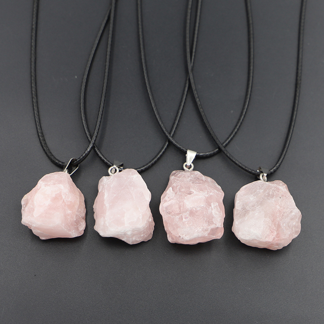 Natural Crystal Rough Stone Irregular Raw Ore Pendant Energy Healing Gemstone Amazonite Rose Quartz Amethyst Necklace Charms Women Jewelry