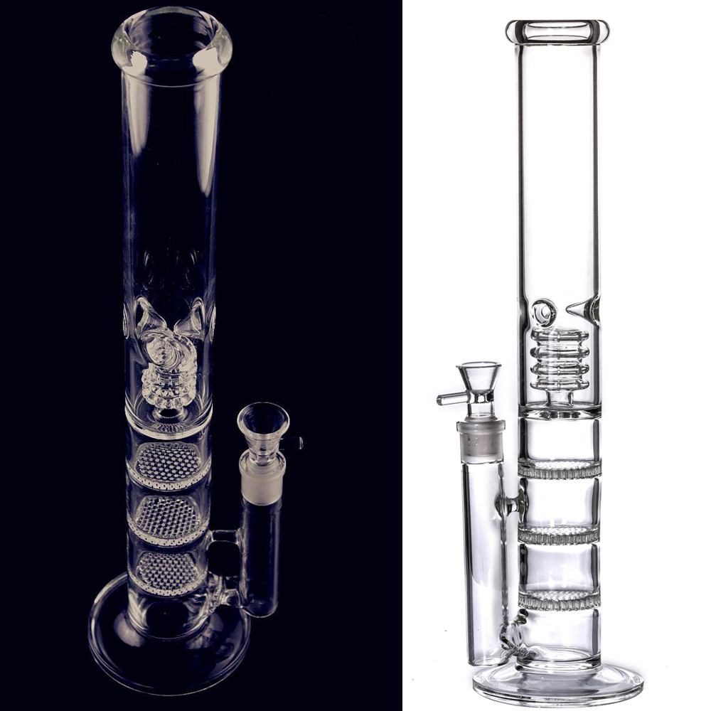 15.8 Inch Thick Glass Hookahs Bong Bubbler with Honeycomb Matrix Perc Tall Oil Burner Water Pipes for Smoking with 18mm Joint