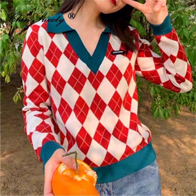 Women' Sweaters Turn-down Collar Argyle Knitted Women Sweater Pullover Color Matching Perppy Girl Basic Daily Soft Jumpers 2022 Winter Lady, Red and white
Women' Sweaters Turn-down Collar Argyle Knitted Women Sweater Pullover Color Matching Perppy Girl Basic Daily Soft Jumpers 2022 Winter Lady, Red and white