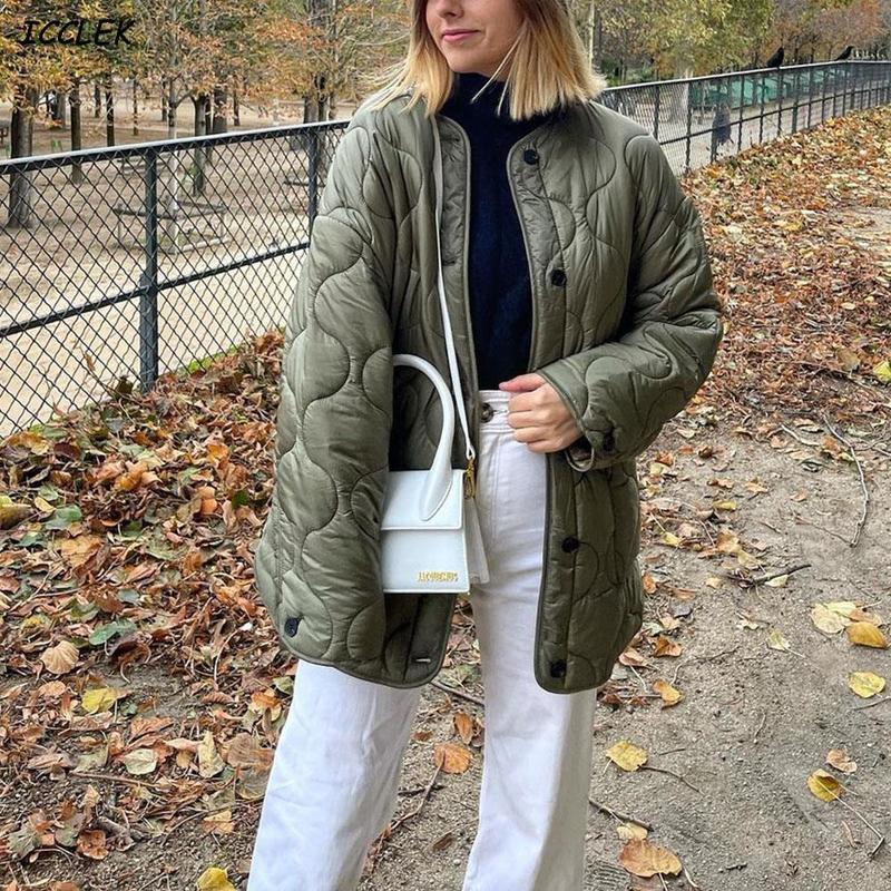 Womens Down Parkas Womens Winter Jacket Armygreen Bomber Parkas Oversized Quilted Coats Pocket Womens Spring Jacket Warm Loose Chic Coat 220902