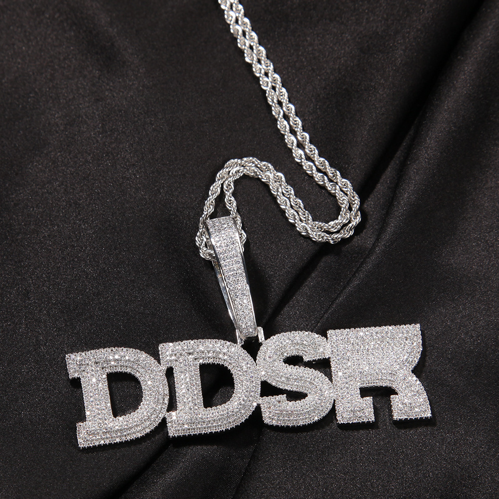 TopBling Hip Hop A-Z Custom Letters Pendant Necklaces Jewelry Bling Three Rows Zircon 18K Real Gold Plated