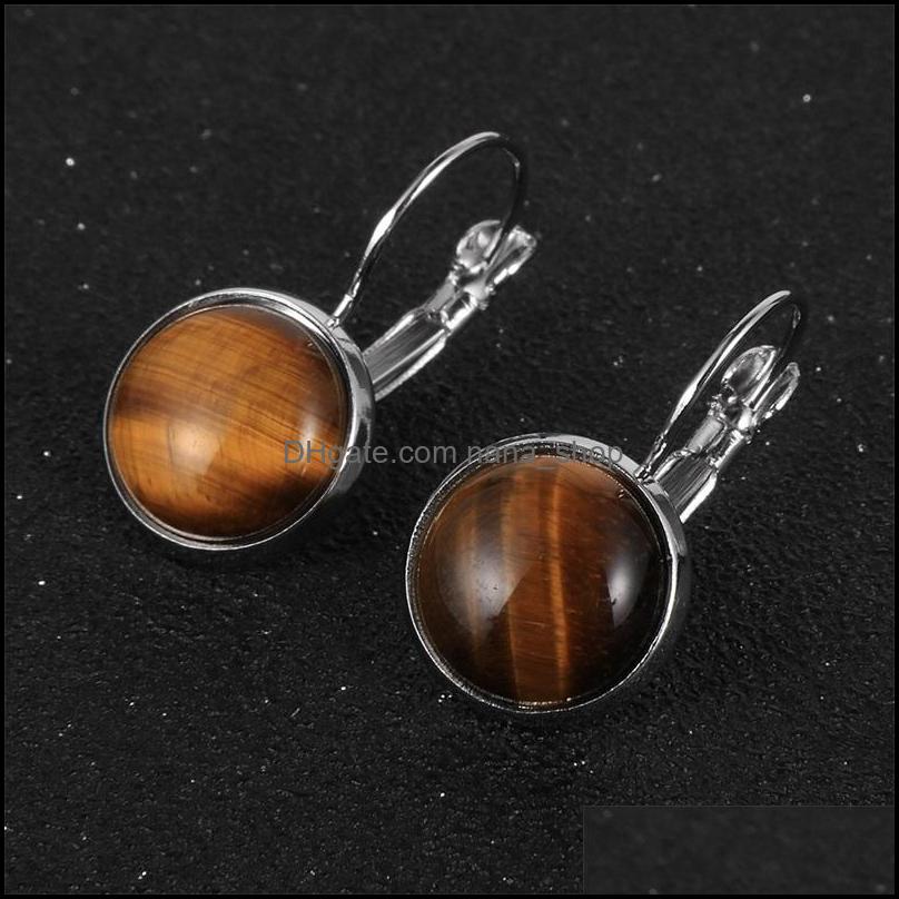 Charm 12Mm Women Turquoises Rose Crystal Quartz Tiger Eye Opal Stone Charms Dangling Earrings Amethysts Hanging Earring Dhseller2010 Dhsln