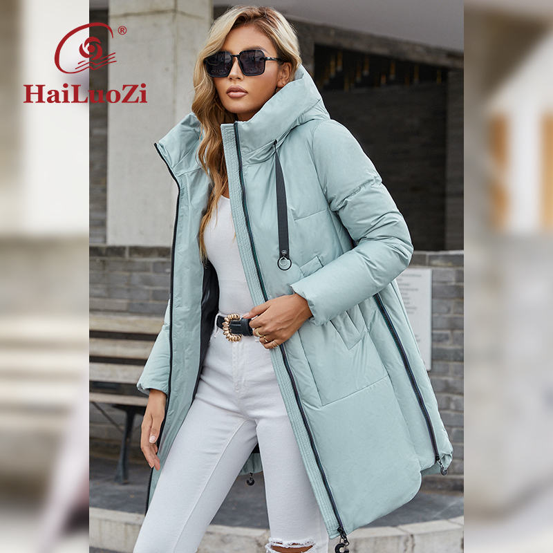 Womens Down Parkas HaiLuoZi Women Coat Long Thick Fashion Side Zipper Womens Winter Jacket Hood Highquality Biocotton Mid length Parka 6028 220902