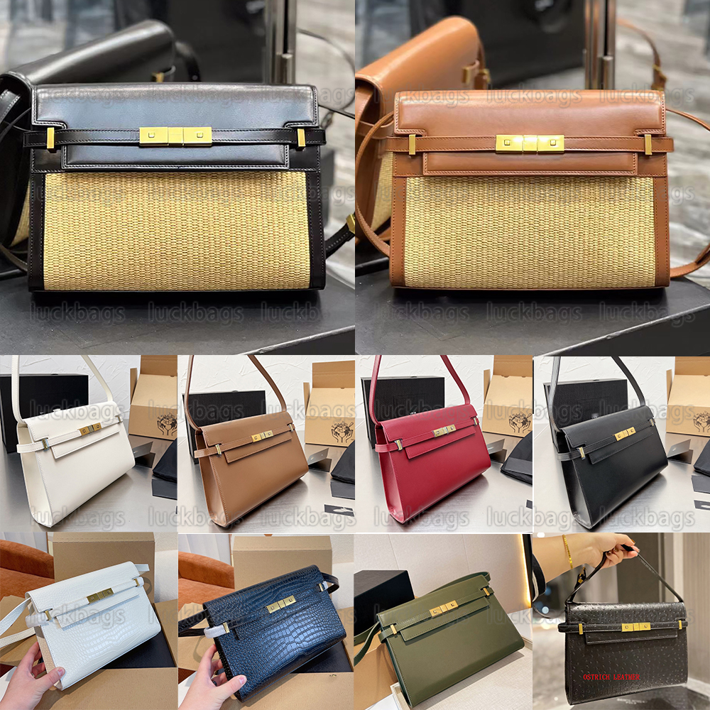 Manhattan Small Shopping Bag Designer Straw Smooth Leather Tote Crocodile-Embossed Purse Vintage Womens Handbag Crossbody