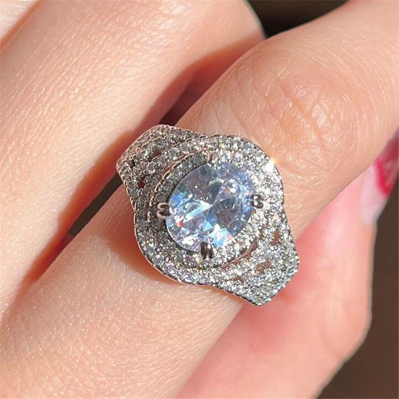 Choucong Brand Wedding Rings Luxury Jewelry 925 Sterling Silver Round Cut White Topaz CZ Diamond Gemstones Party Eternity Women Engagement Band Ring G