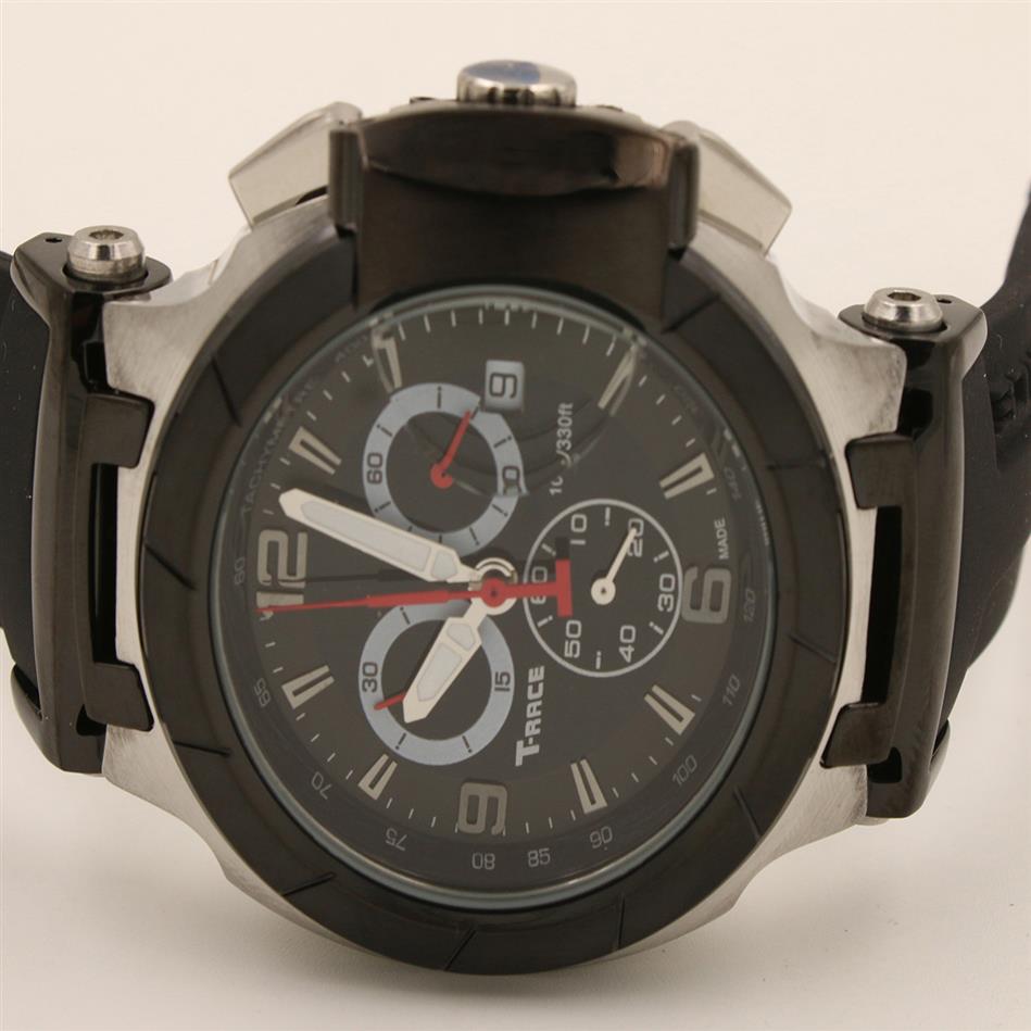 Quartz Chronograph Watch Men T-race Wristwatch Portatil T0484172705702 Montres Bandle de caoutchouc noir Couturier 1853306A