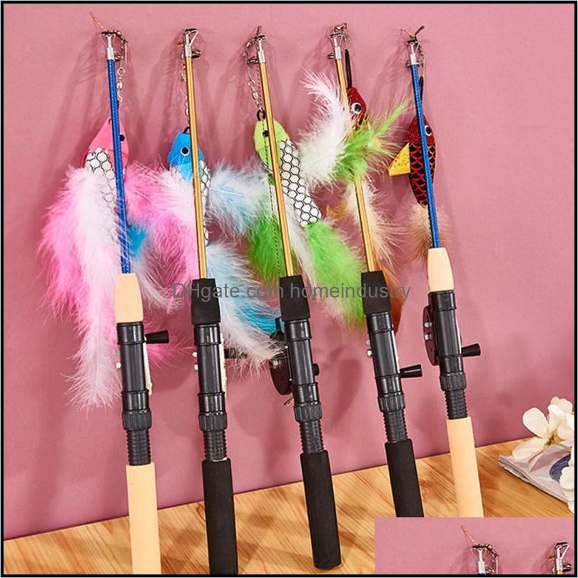 Cat Toys Interactive Toy Stick Feather Wand Fish-Shaped Fishing Rod Teaser Supplies Random Colorcatcat Drop Del Homeindustry Dhkbm