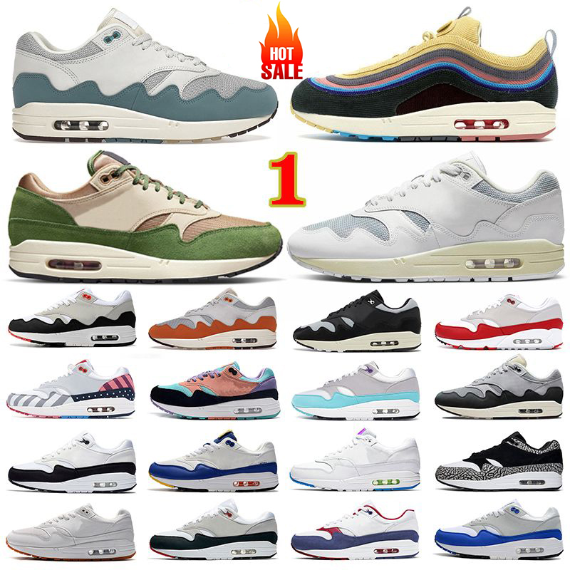 Airmax 1 87 Running Shoes 1s 87s Sneakers Patta White Noise Aqua Bred Treeline Sean Wotherspoon Patch Paris Anniversary Red Obsidian Oreo Men Outdoor Sports Trainers, White gum