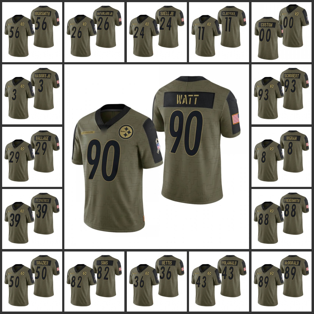 Jersey Wholesale Custom Pittsburgh''Steelers''Men #11 Chase Claypool 90 T.J. Watt''NFL''Women Youth Olive Limited Salute
Jersey Wholesale Custom Pittsburgh''Steelers''Men #11 Chase Claypool 90 T.J. Watt''NFL''Women Youth Olive Limited Salute