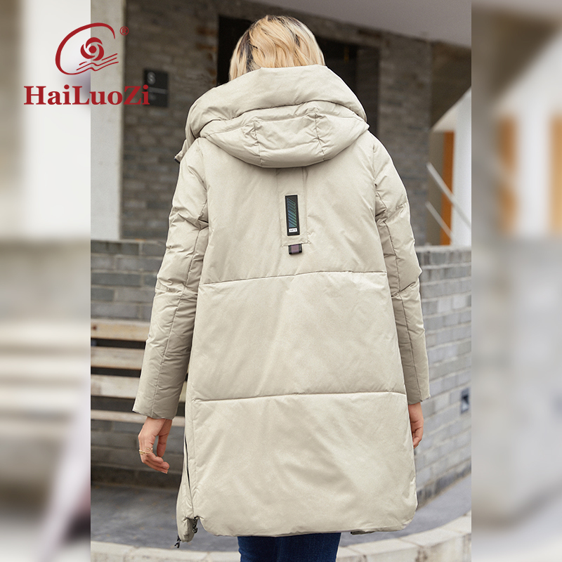 Womens Down Parkas HaiLuoZi Women Coat Long Thick Fashion Side Zipper Womens Winter Jacket Hood Highquality Biocotton Mid length Parka 6028 220902