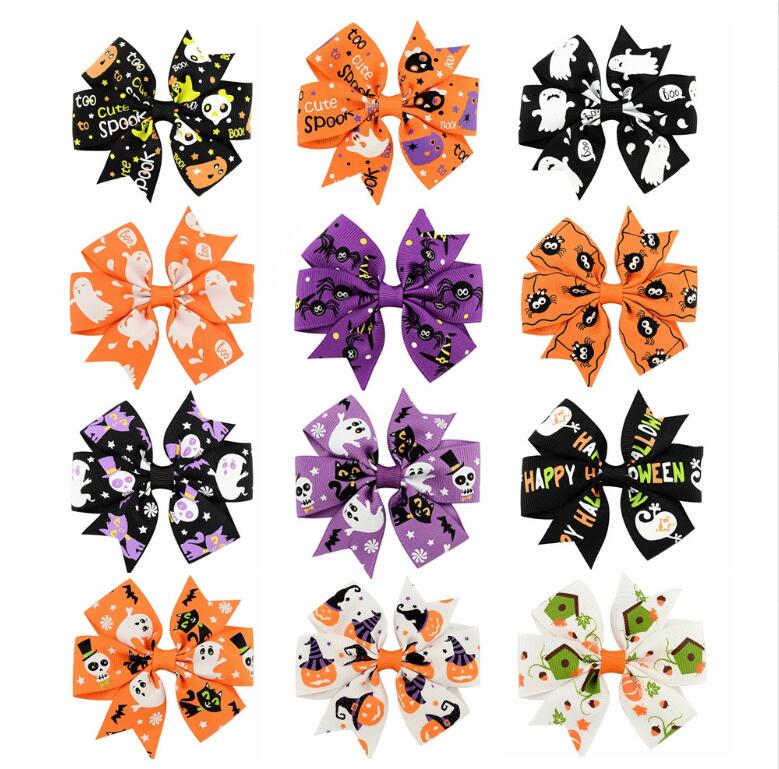 12 styles Hair Accessory Barrettes Halloween Orange Purple Spider Print Accessories kids Jewelry Clippers 3 inch