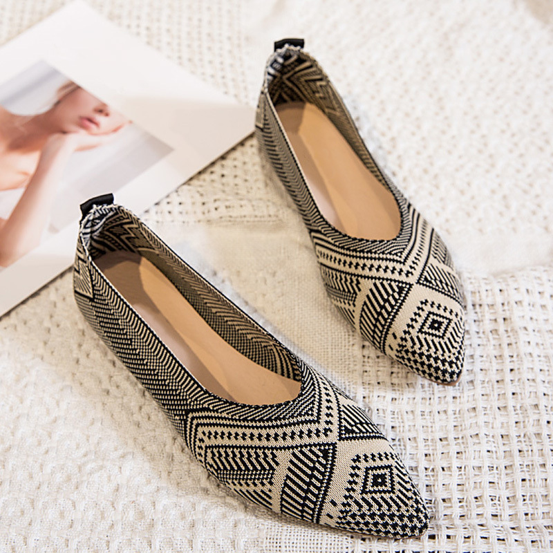 Dress Shoes Stretch Knitted Ballet Flats Women Breathable Mesh Flat Casual Loafers Slip on Pointed Toe Boat Spring Summer 220902