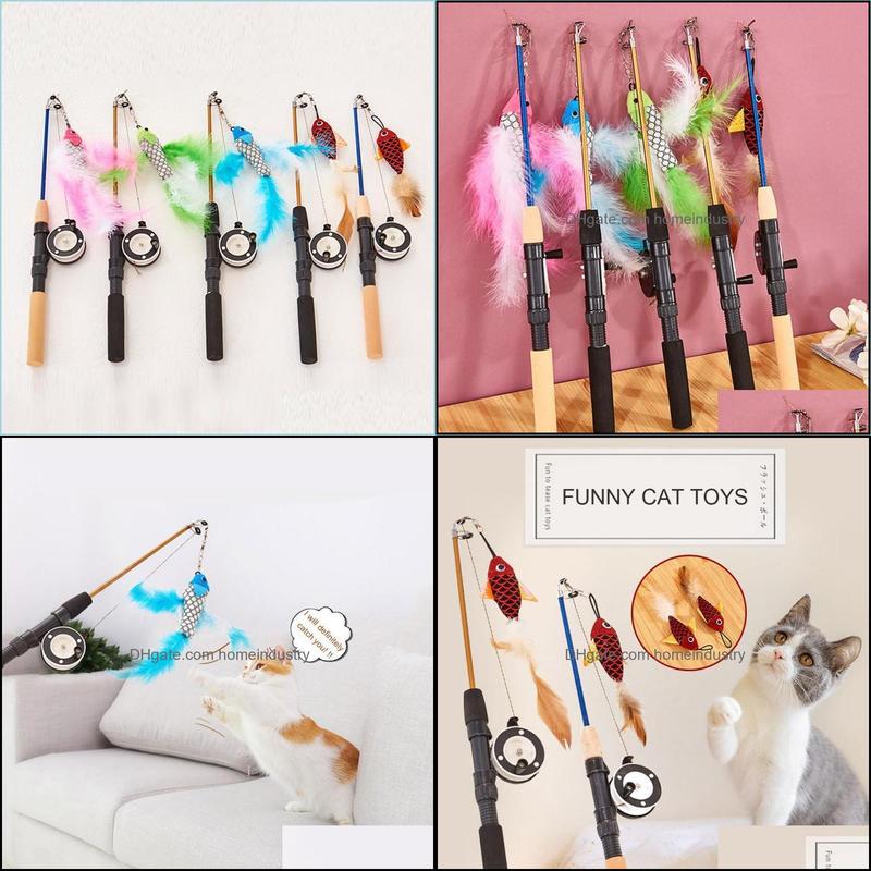 Cat Toys Interactive Toy Stick Feather Wand Fish-Shaped Fishing Rod Teaser Supplies Random Colorcatcat Drop Del Homeindustry Dhkbm