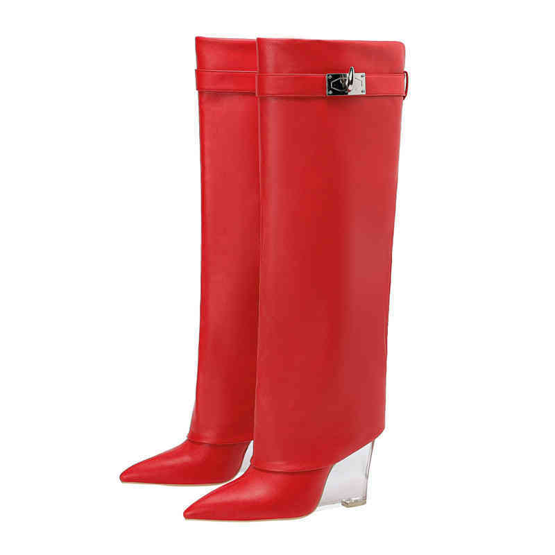 Boots Shark Buckle Knight for Women High Knee Winter Transparent Heel Wedges Shoes Brief Slip on Black Long 2022 220903, Red
Boots Shark Buckle Knight for Women High Knee Winter Transparent Heel Wedges Shoes Brief Slip on Black Long 2022 220903, Red