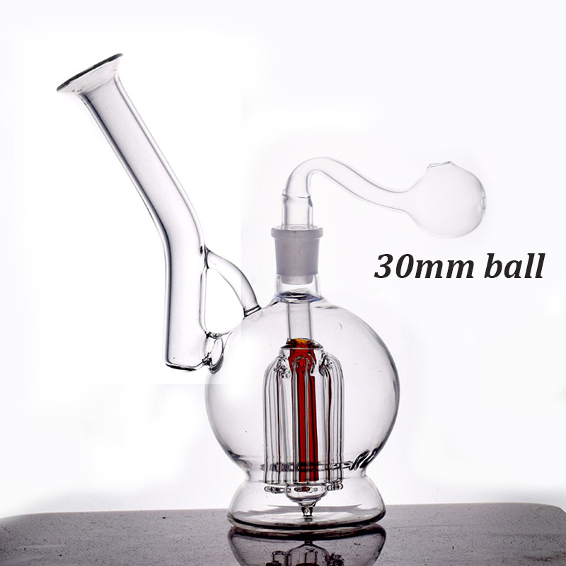 1pcs Glass Oil Burner Bongs Smoking Accessories with 6- Arm Tree Filter 14mm Female Beaker Bong Honeycomb Recycler Bong with 30mm Ball Oil Burner Pipe