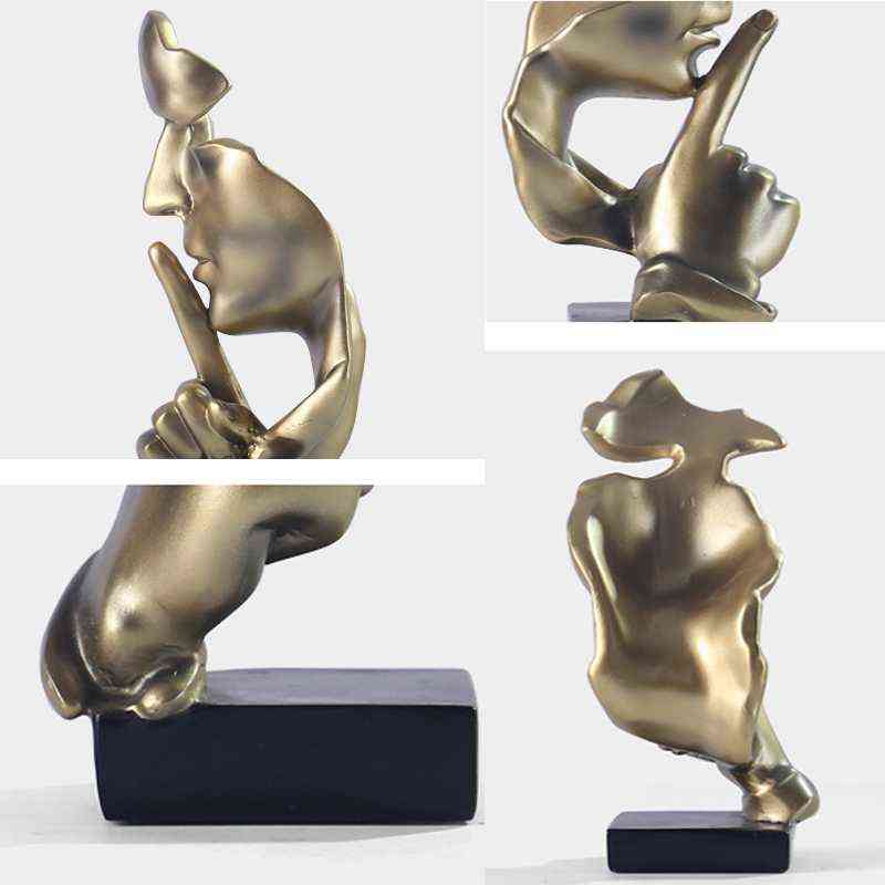 Decorative Objects Figurines Silence is Gold Statue Resin Abstract Face Sculpture Art Craft Living Room Office Home Decoration Ornaments T220902