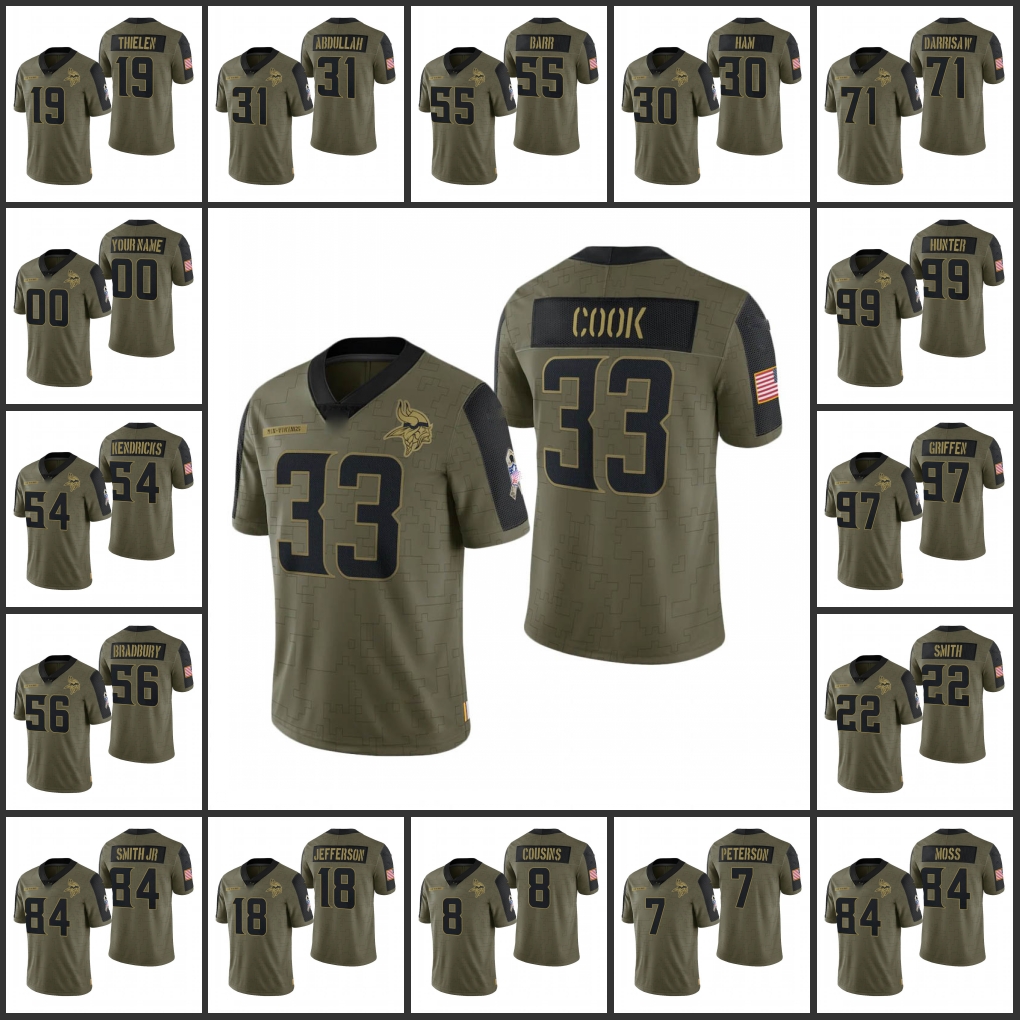 Jersey Wholesale Custom Minnesota''Vikings''Men #8 Kirk Cousins 19 Adam Thielen''NFL''Women Youth Olive Limited Salute To
Jersey Wholesale Custom Minnesota''Vikings''Men #8 Kirk Cousins 19 Adam Thielen''NFL''Women Youth Olive Limited Salute To