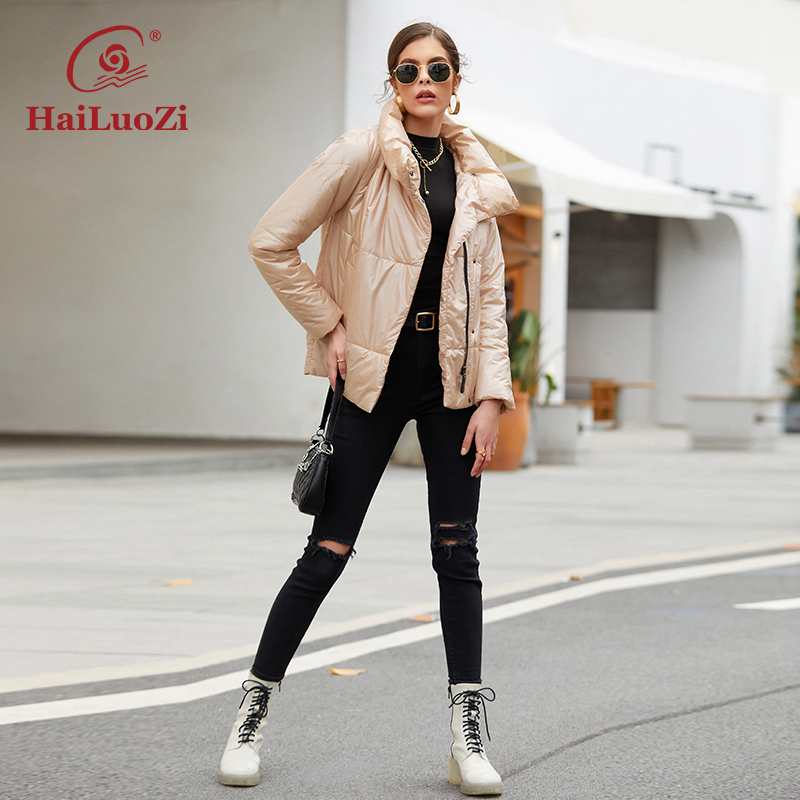 Womens Down Parkas HaiLuoZi Women Jacket Fashion Diagonal Zipper Warm Coat High Collar Casual Female Solid Color Elegant Parkas 7852 220902