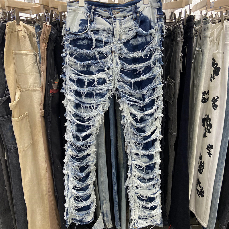 Men's Plus Size Pants 2023ss Street Denim Leather Men Stretch Feet Fashion Casual, Blue