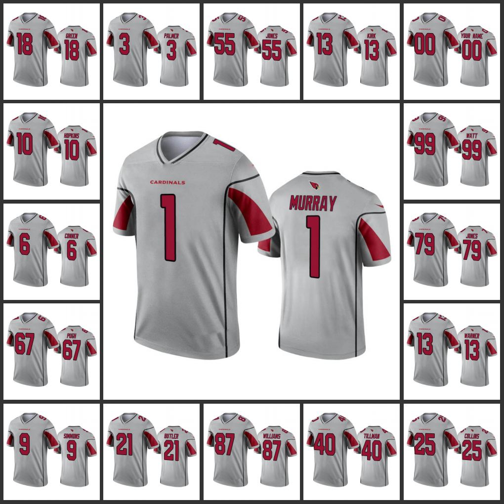 Jersey Arizona''Cardinals''Men 6 James Conner 1 Kyler Murray 10 DeAndre Hopkins 99 J.J. Watt Custom Women Youth Silver Inverted Legend
Jersey Arizona''Cardinals''Men 6 James Conner 1 Kyler Murray 10 DeAndre Hopkins 99 J.J. Watt Custom Women Youth Silver Inverted Legend