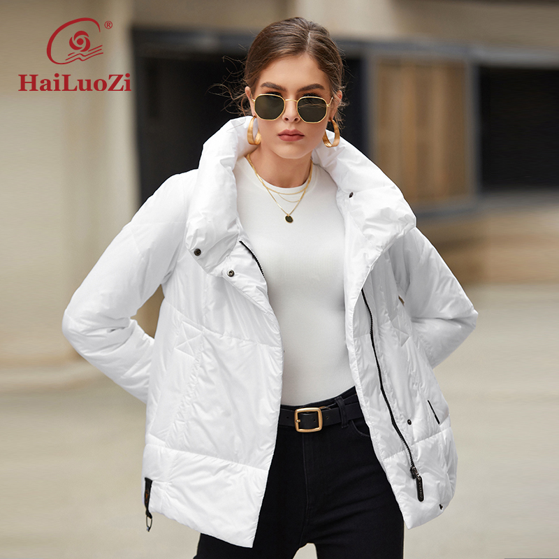 Womens Down Parkas HaiLuoZi Women Jacket Fashion Diagonal Zipper Warm Coat High Collar Casual Female Solid Color Elegant Parkas 7852 220902