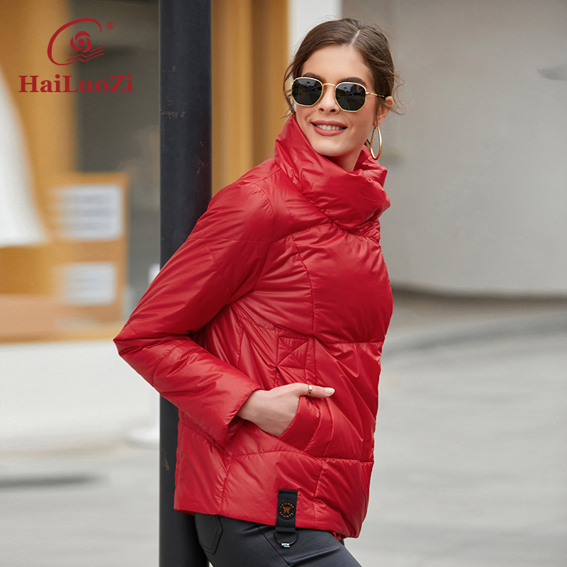 Womens Down Parkas HaiLuoZi Women Jacket Fashion Diagonal Zipper Warm Coat High Collar Casual Female Solid Color Elegant Parkas 7852 220902