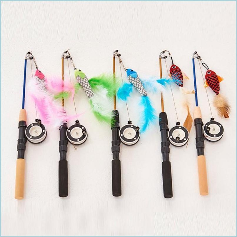 Cat Toys Interactive Toy Stick Feather Wand Fish-Shaped Fishing Rod Teaser Supplies Random Colorcatcat Drop Del Homeindustry Dhkbm