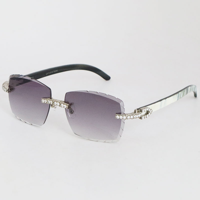 New Design Diamond Sunglasses Square shape face Rimless 8200757 Womans Designer Golden 18K Original White Inside Black Buffalo Horn Glasses Diamond Cut Lens Luxury