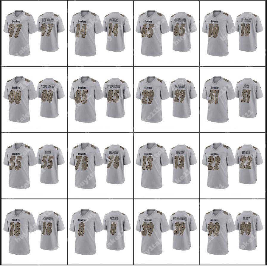 Jersey Pittsburgh''Steelers''Men #8 Kenny Pickett 14 George Pickens 22 Najee Harris 90 T.J. Watt Custom Gray Atmosphere Fashion Mens Football, Custom name and number(g r)
Jersey Pittsburgh''Steelers''Men #8 Kenny Pickett 14 George Pickens 22 Najee Harris 90 T.J. Watt Custom Gray Atmosphere Fashion Mens Football, Custom name and number(g r)