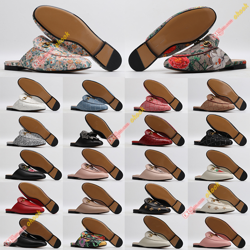 Designer Mules Slippers Women Loafers Genuine Leather Sandals luxury Casual Shoes Horsebit half drag Princetown Metal Chain Shoe cowhide Jordaan Slipper