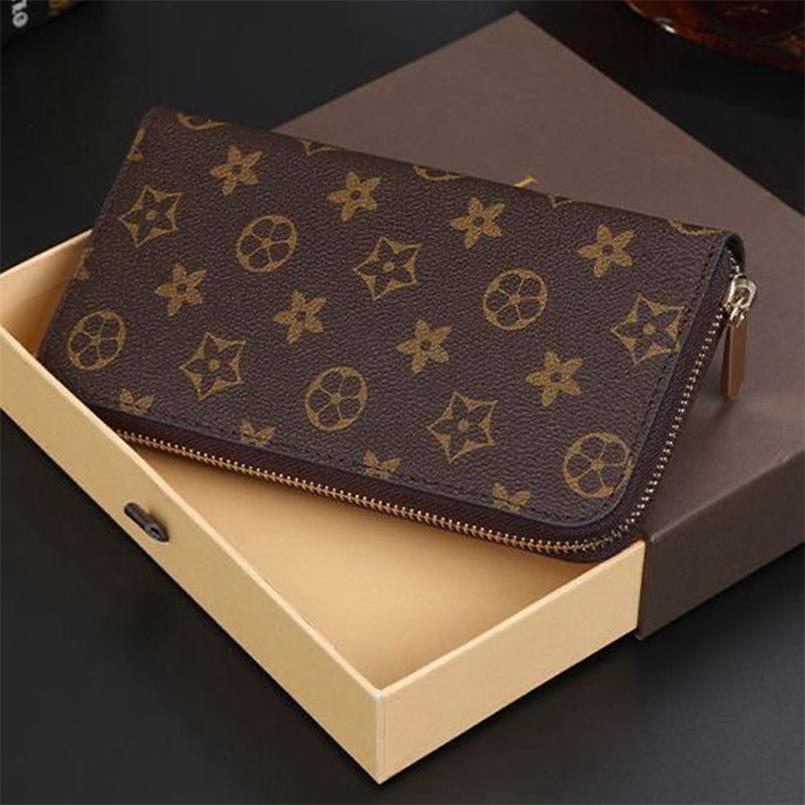 Fashion women clutch wallet pu leather wallet single zipper wallets lady ladies long classical purse with orange box card 022