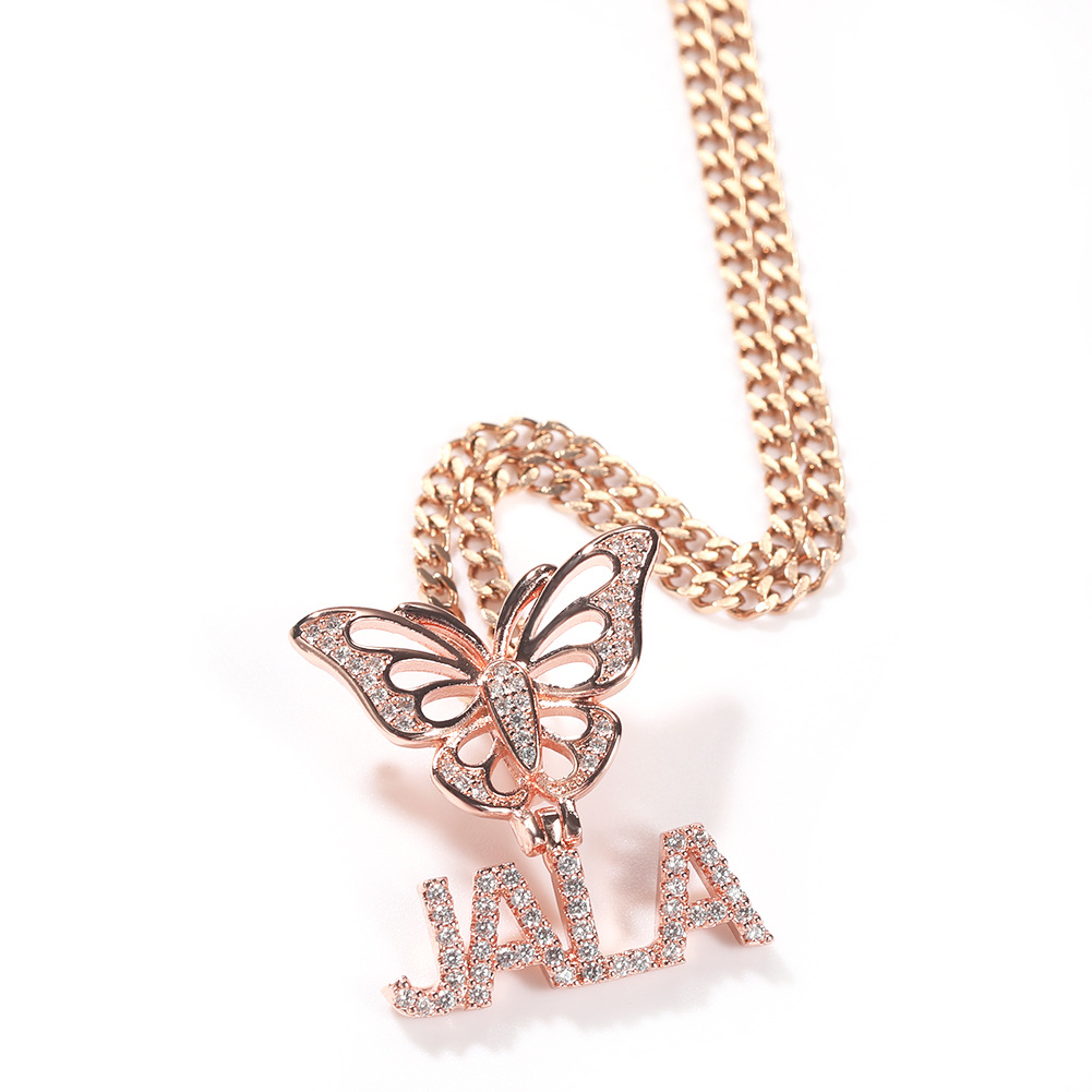TopBling Custom Pendant Name Charm Letter Butterfly 18k Real Gold Plated For Men Iced Out