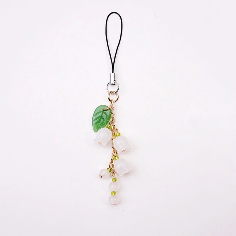 Creative Glass Lily of the Valley Key Chain Lanyards For Keys Bag Decor Hang Rope Flower Mobile Phone Strap Phone Charm Gifts