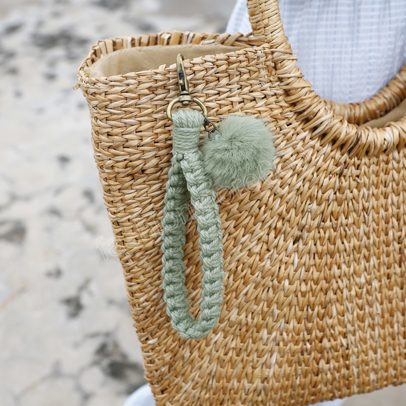 Macrame Woven Handmade Key chains Ornament Fur Ball Wrist Strap Keyring Personalized Car Keychain Keys Holder For Women