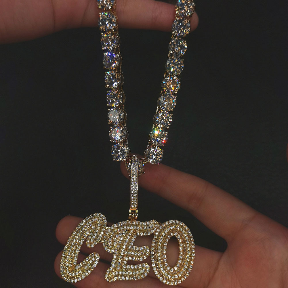 Custom Letters Name Pendant Necklace Charm Bling Iced Out Zircon Real Gold Plated For Men Women Jewelry