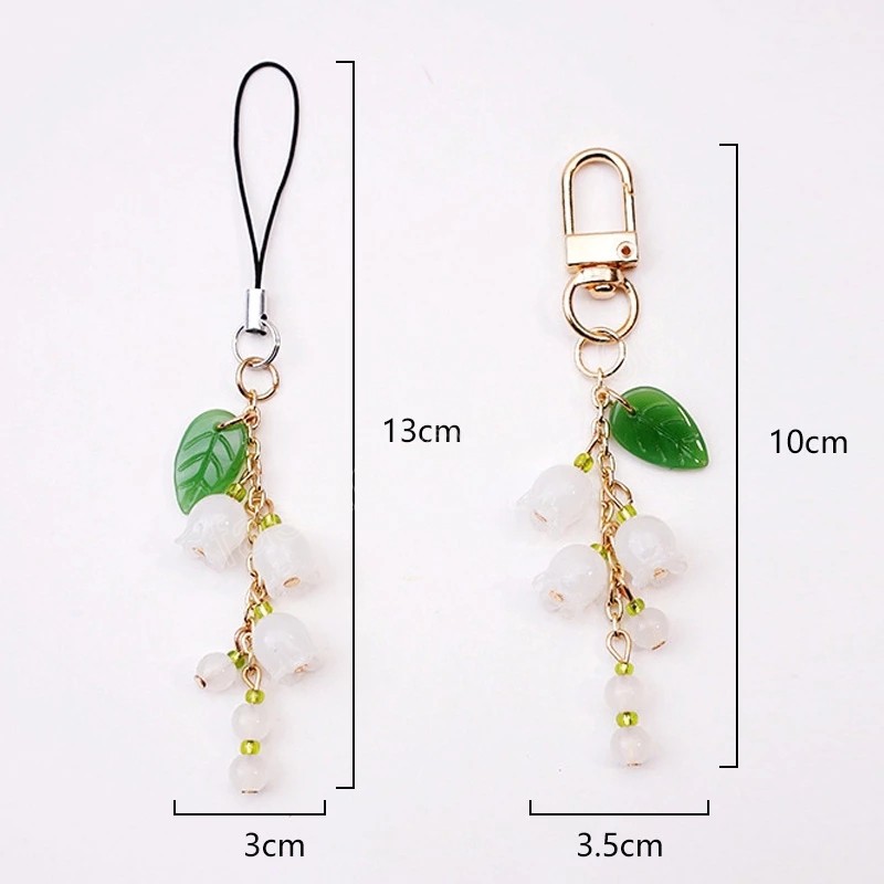 Creative Glass Lily of the Valley Key Chain Lanyards For Keys Bag Decor Hang Rope Flower Mobile Phone Strap Phone Charm Gifts