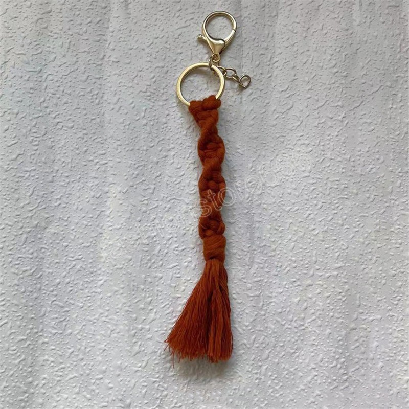 Boho Key Ring Macrame Wristlet Lanyard Keychain Handmade Braided Weave Gold Color Lobster Clasps Bohemian Keychains Accessories