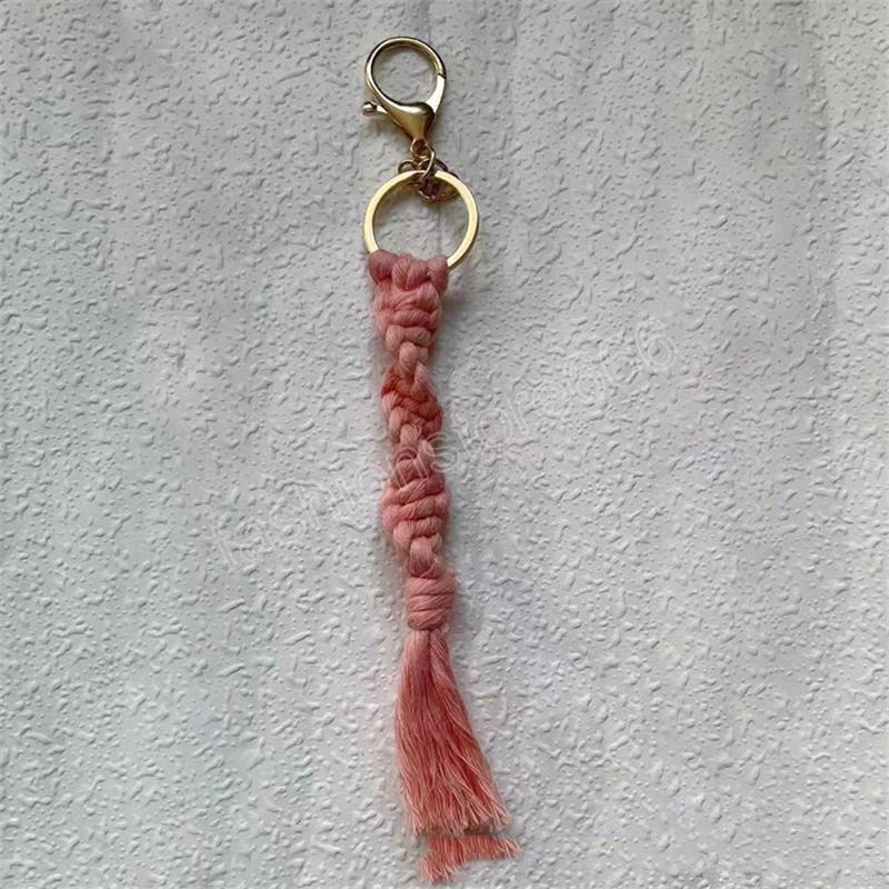 Boho Key Ring Macrame Wristlet Lanyard Keychain Handmade Braided Weave Gold Color Lobster Clasps Bohemian Keychains Accessories
