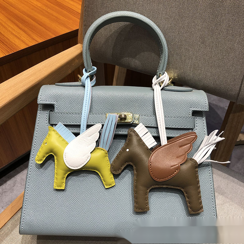 Real Sheepskin Leather Horse Bag Charm Keychain High Quality Pony Pendant Classic Handbag Ornament Made by Hand 002 26W0319
