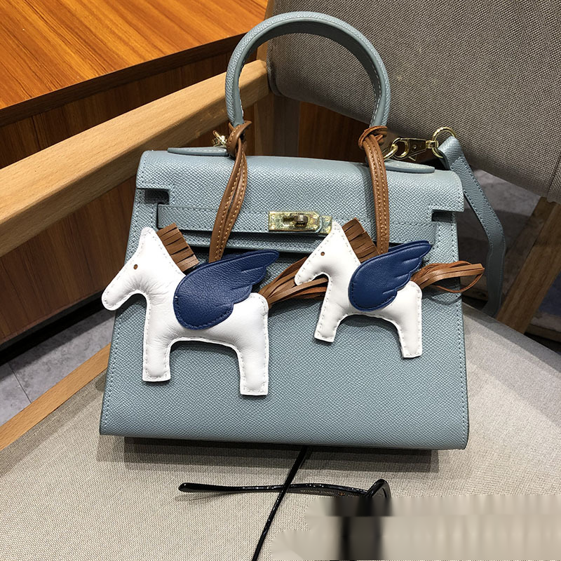 Real Sheepskin Leather Horse Bag Charm Keychain High Quality Pony Pendant Classic Handbag Ornament Made by Hand 002 26W0319