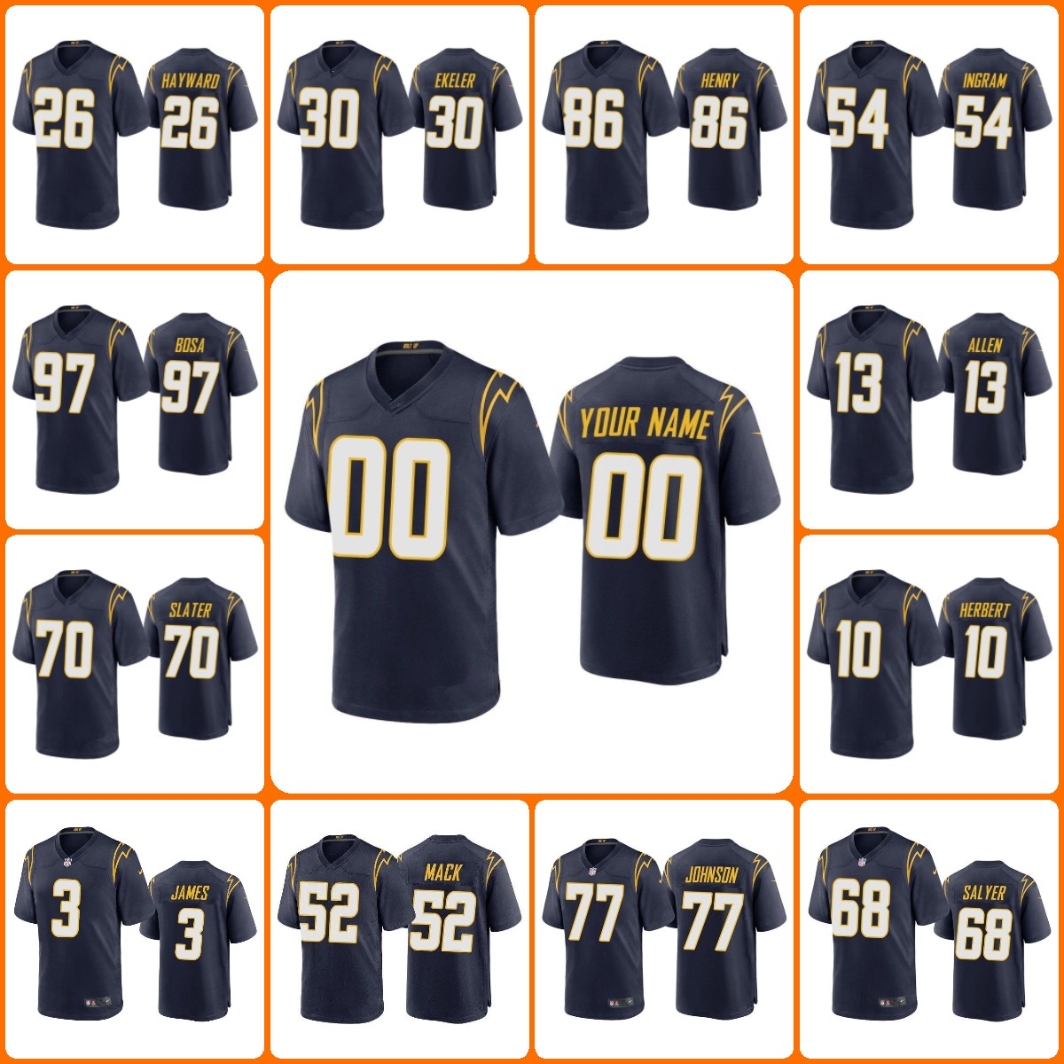 Jersey Wholesale Custom Zion Johnson Herbert Joey Bosa Keenan Allen Jamaree Salyer Los Angeles''Chargers''MEN''NFL''Women Youth Navy
Jersey Wholesale Custom Zion Johnson Herbert Joey Bosa Keenan Allen Jamaree Salyer Los Angeles''Chargers''MEN''NFL''Women Youth Navy