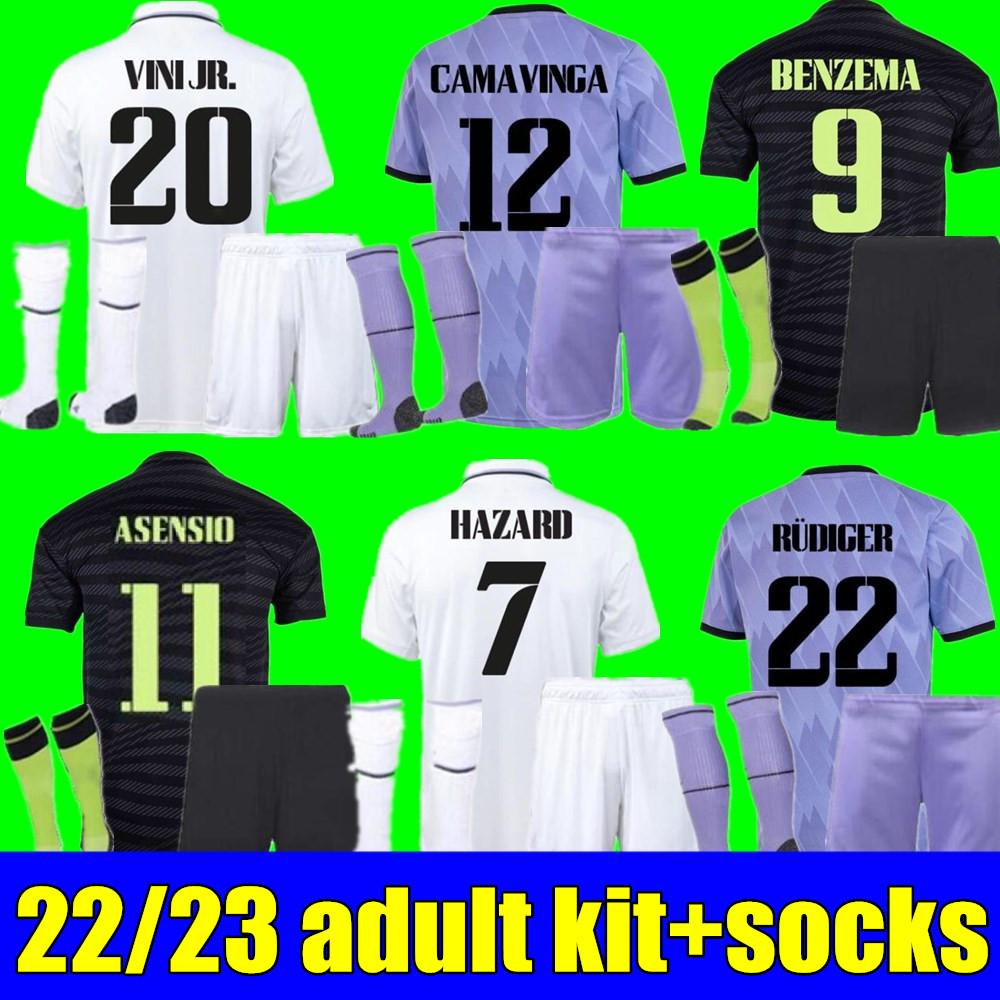 New 22 23 BENZEMA soccer Jerseys football shirt home away 3rd 4TH CAMAVINGA ALABA HAZARD ASENSIO REAL MADRIDS MODRIC MARCELO camiseta adult men kit 2022 2023 uniforms, Away+champion patch