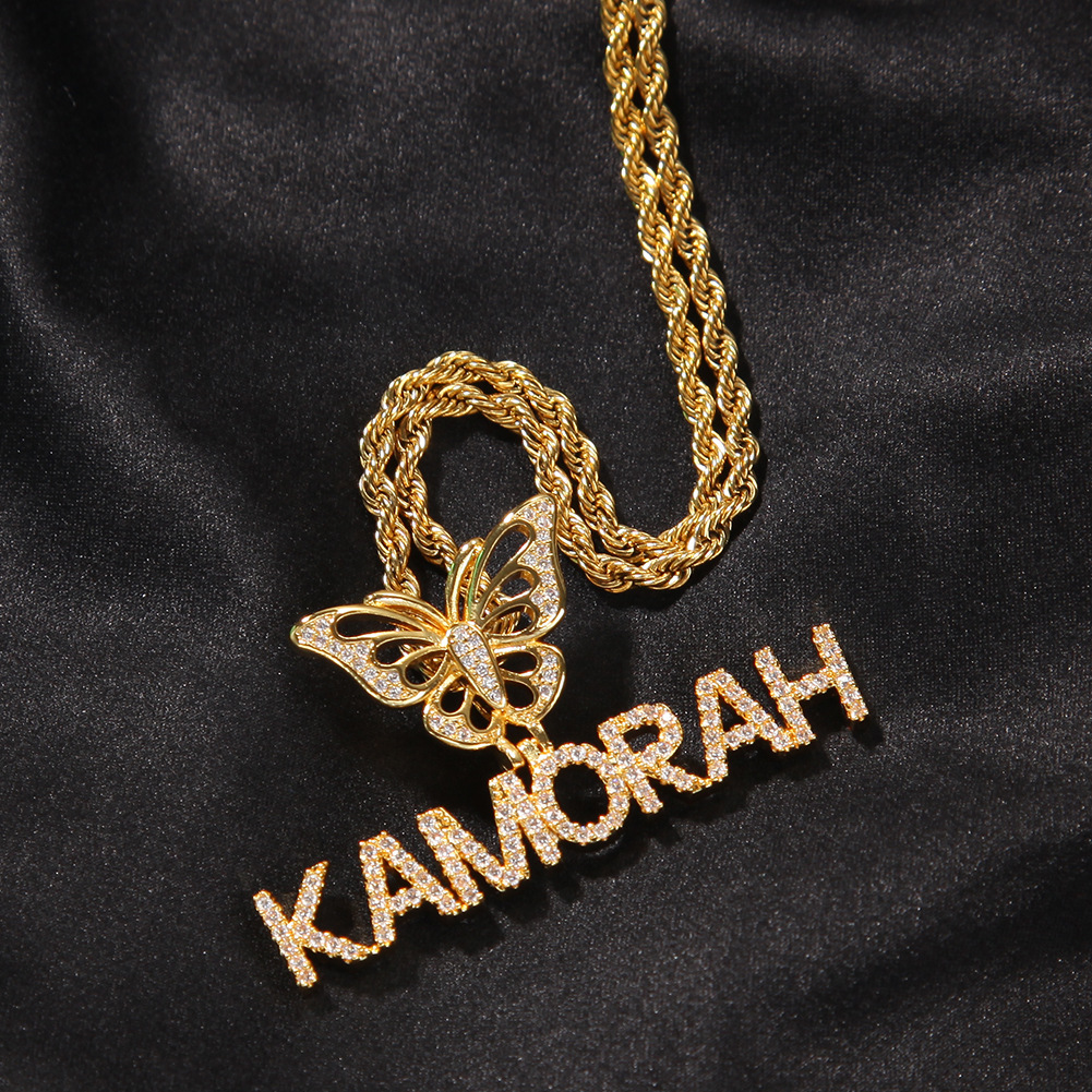 TopBling Custom Pendant Name Charm Letter Butterfly 18k Real Gold Plated For Men Iced Out