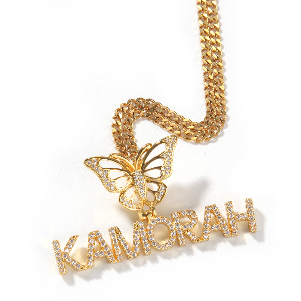 TopBling Custom Pendant Name Charm Letter Butterfly 18k Real Gold Plated For Men Iced Out