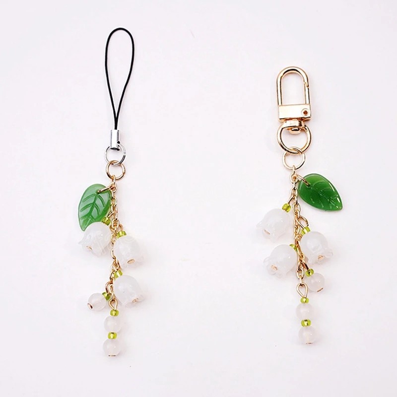 Creative Glass Lily of the Valley Key Chain Lanyards For Keys Bag Decor Hang Rope Flower Mobile Phone Strap Phone Charm Gifts