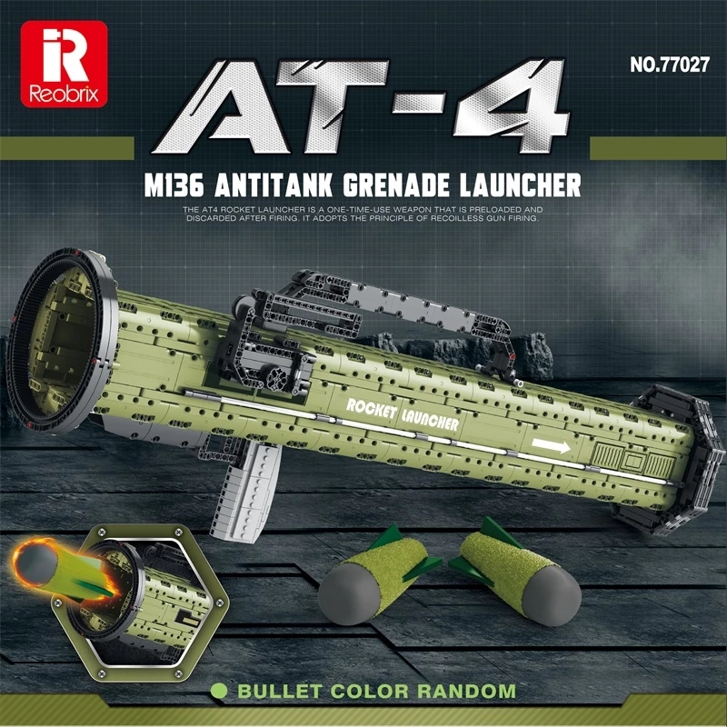 The M136-AT4 Tank Grenade Launcher Building Blocks Military Series MOC Weapon AT 4 Model Education Kids Gun Shooting Toys Christmas Gifts