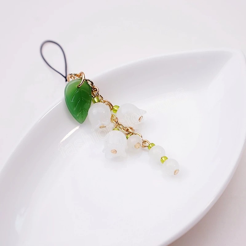 Creative Glass Lily of the Valley Key Chain Lanyards For Keys Bag Decor Hang Rope Flower Mobile Phone Strap Phone Charm Gifts