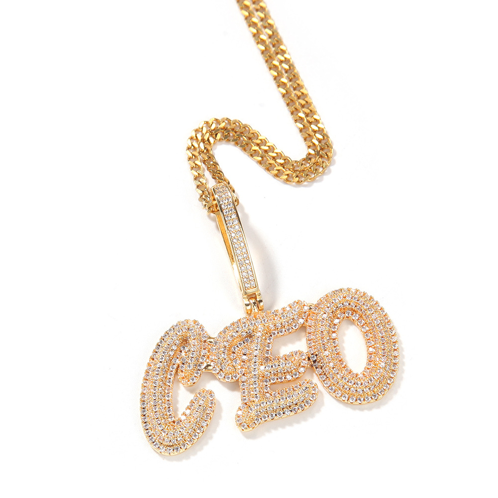 Custom Letters Name Pendant Necklace Charm Bling Iced Out Zircon Real Gold Plated For Men Women Jewelry