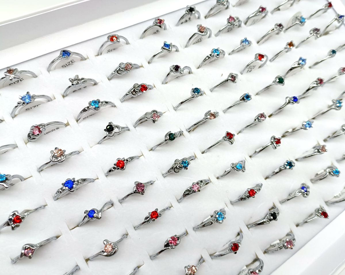 50pcs/lot Wholesale Wedding Band Ring With Rheinwtone CZ Womens Ring Lovers Couples Engagement Jewelry Birthday Alloy Silver plate